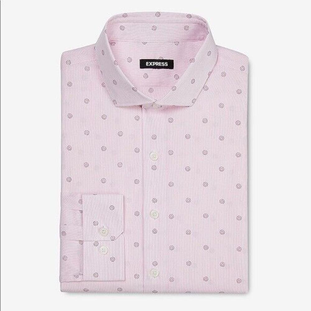 EXPRESS Men’s Button Up Long Sleeve Shirt Size Large Pink Pinstripe 16-16.5
